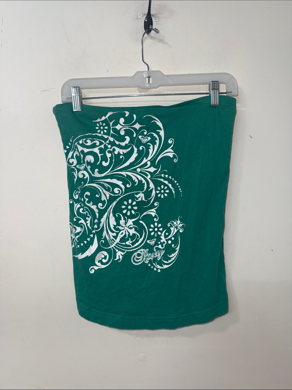 Green Tube Top with White Floral Scroll Print Y2K